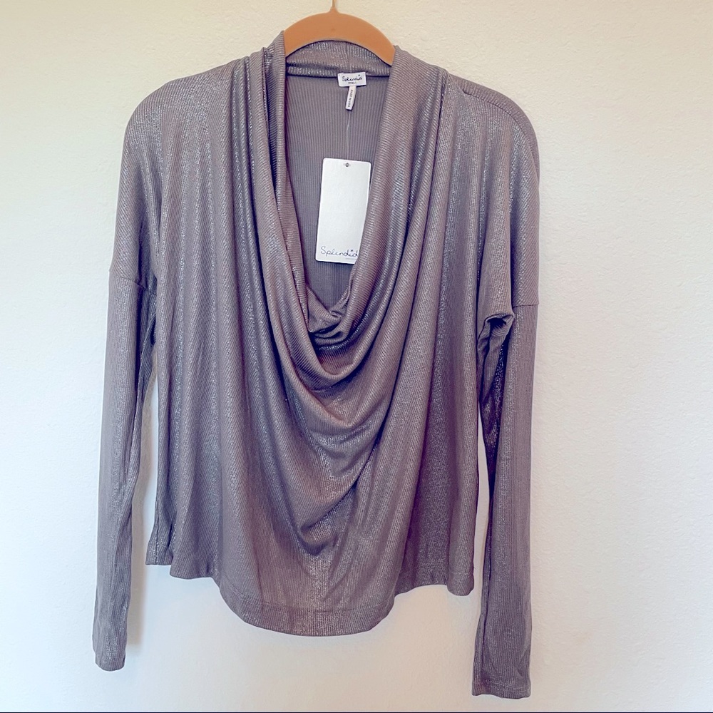 Splendid Metallic Cowlneck Top Size S